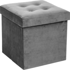 atmosphera Puff Y Banquitos|Estilo Contemporaneo>Puf Lysandre Terciopelo Gris 38x38x38Cm