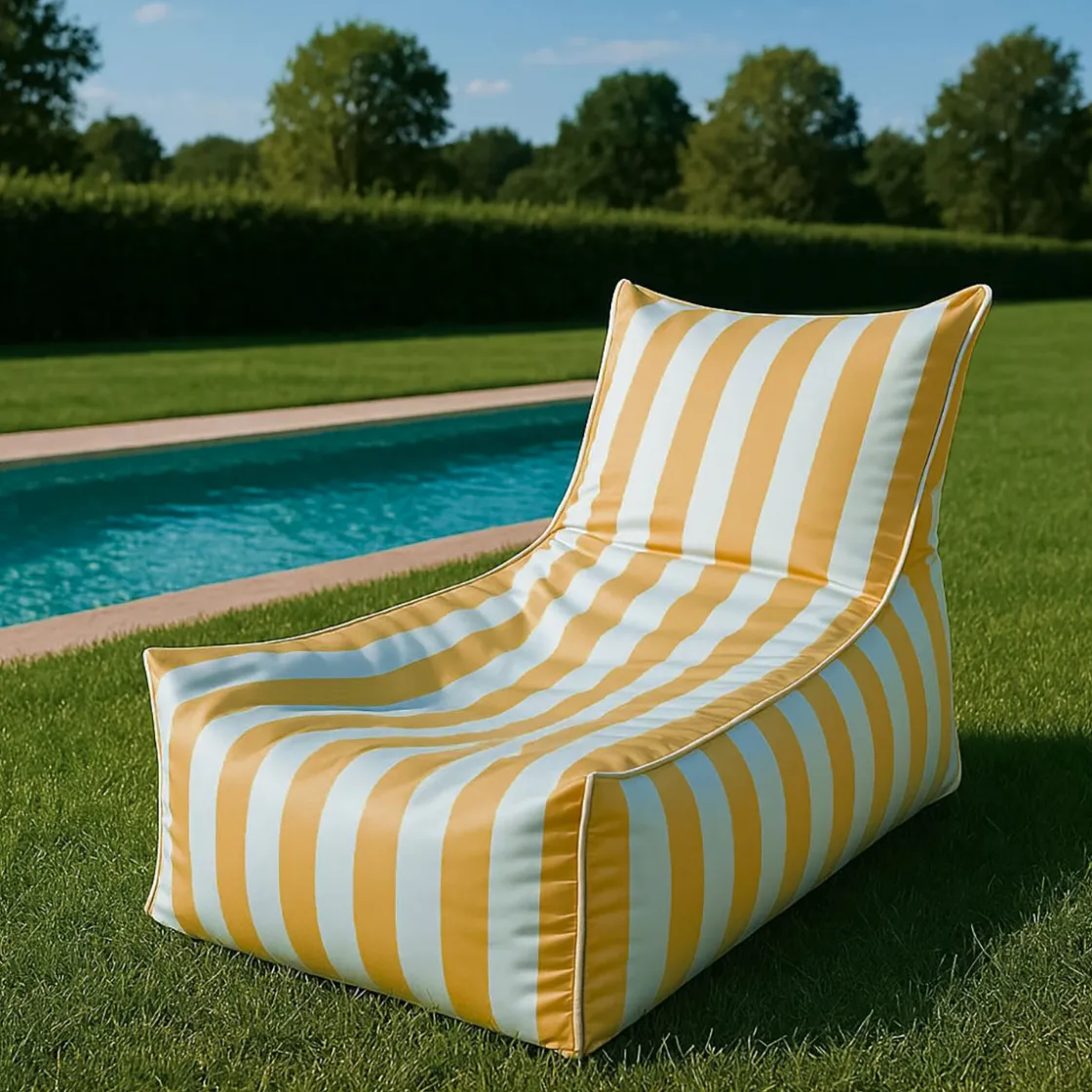Textil De Jardín>Puf sofa impermeable rayas blancas y amarillas