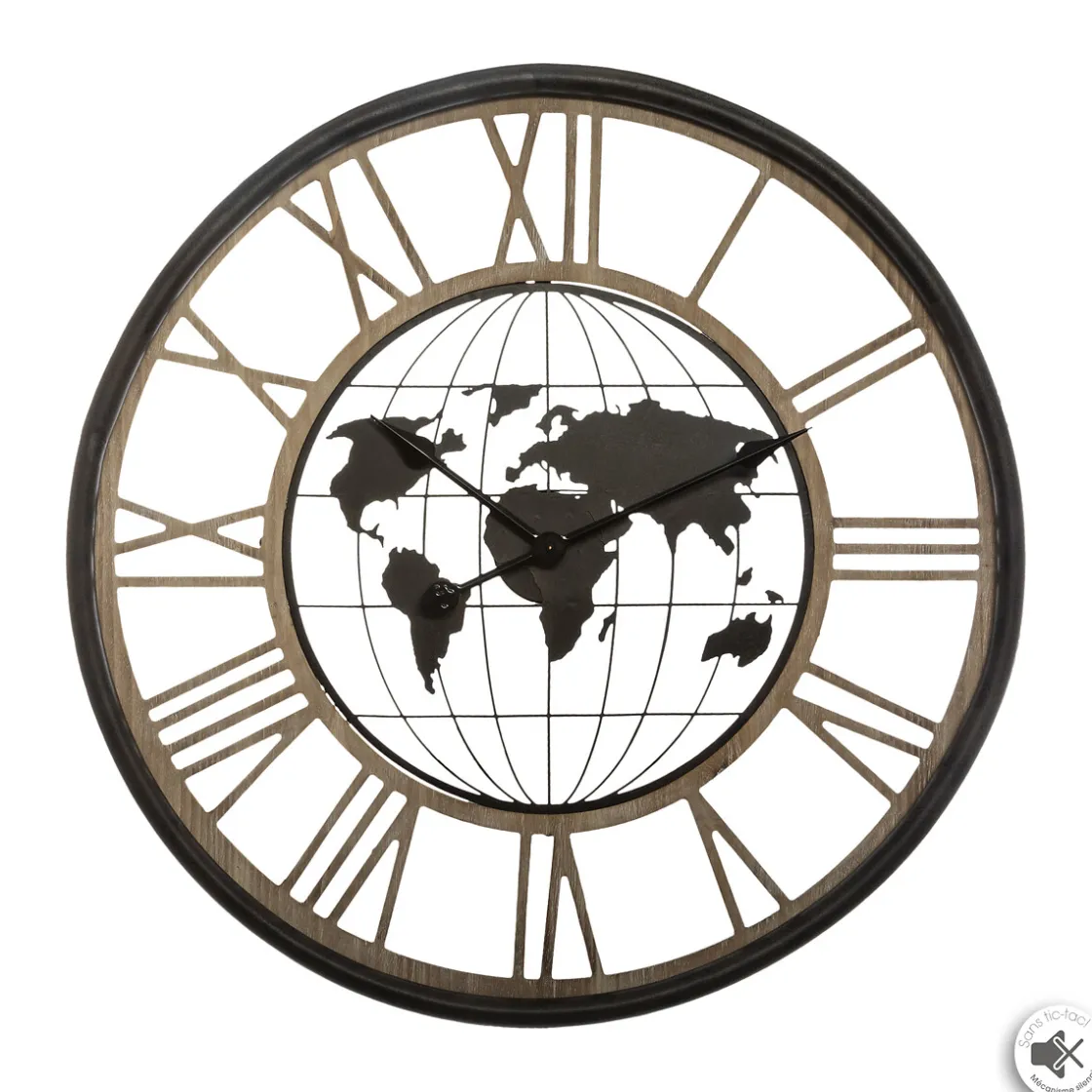 atmosphera Relojes|Estilo Industrial>Reloj De Pared De Metal Mundo 67Cm