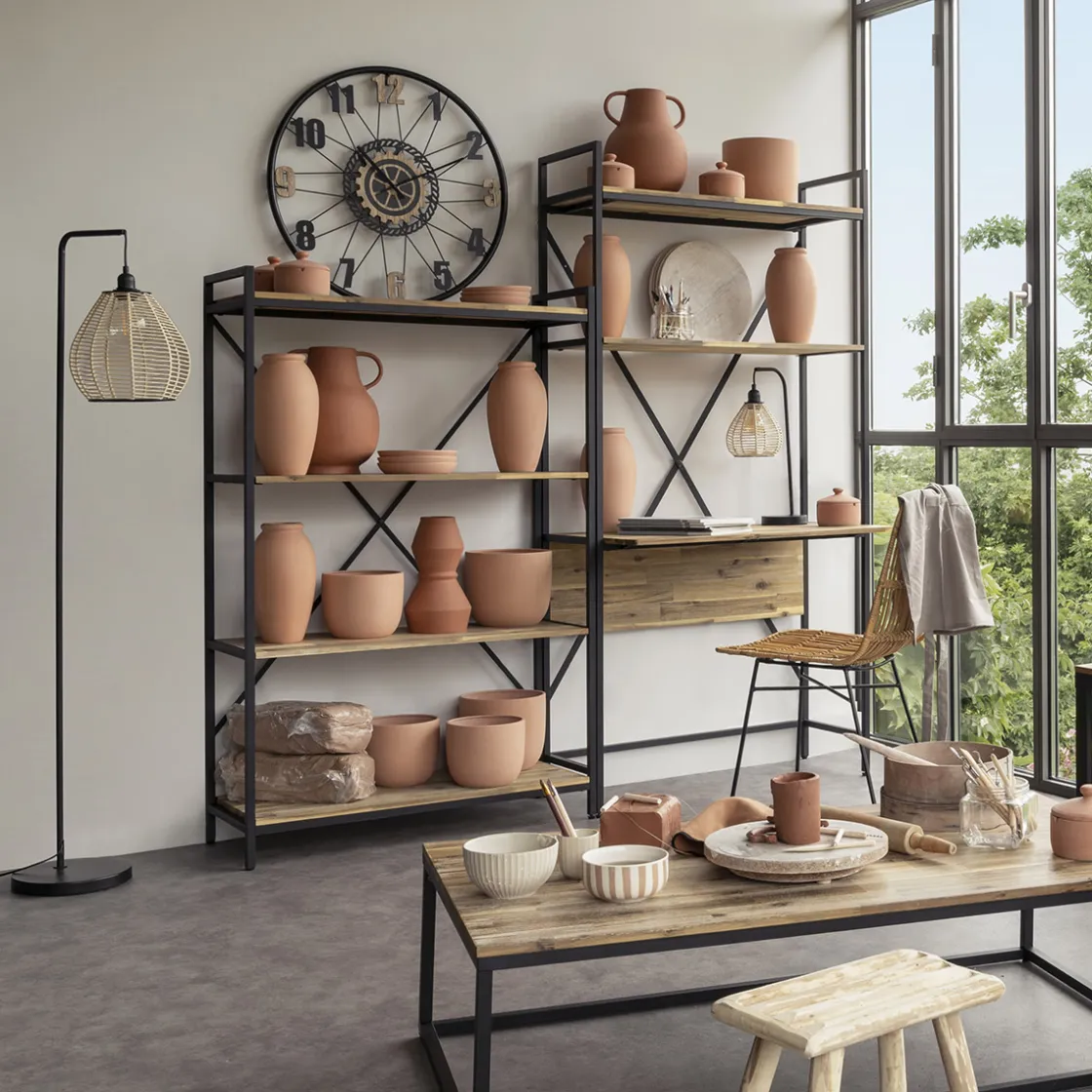 atmosphera Relojes|Estilo Industrial>Reloj De Pared Mohan Beige y Negro