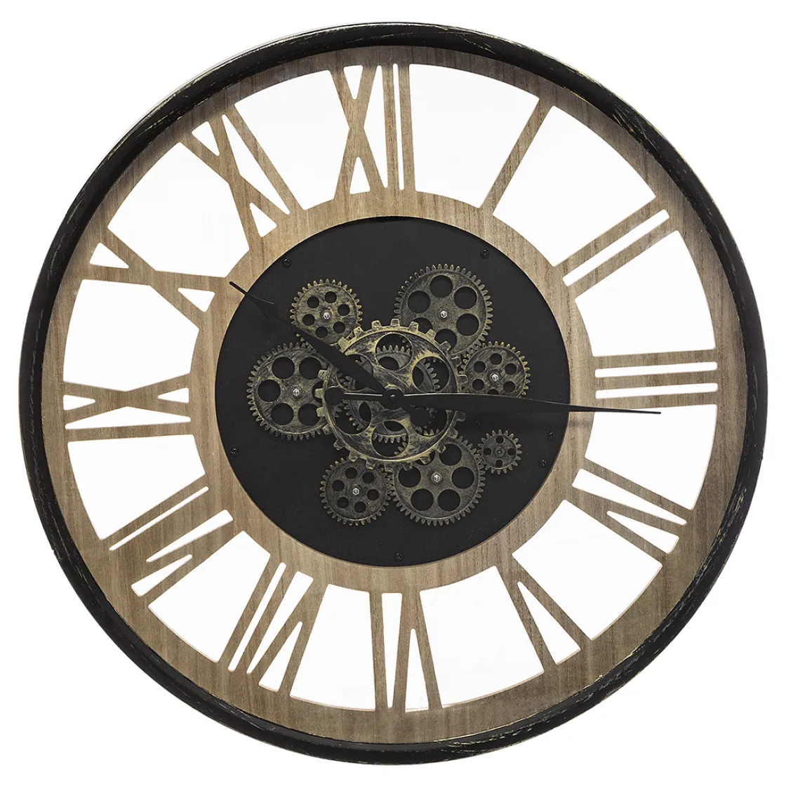 atmosphera Relojes>Reloj Pared Negro De Metal Y Madera 57Cm