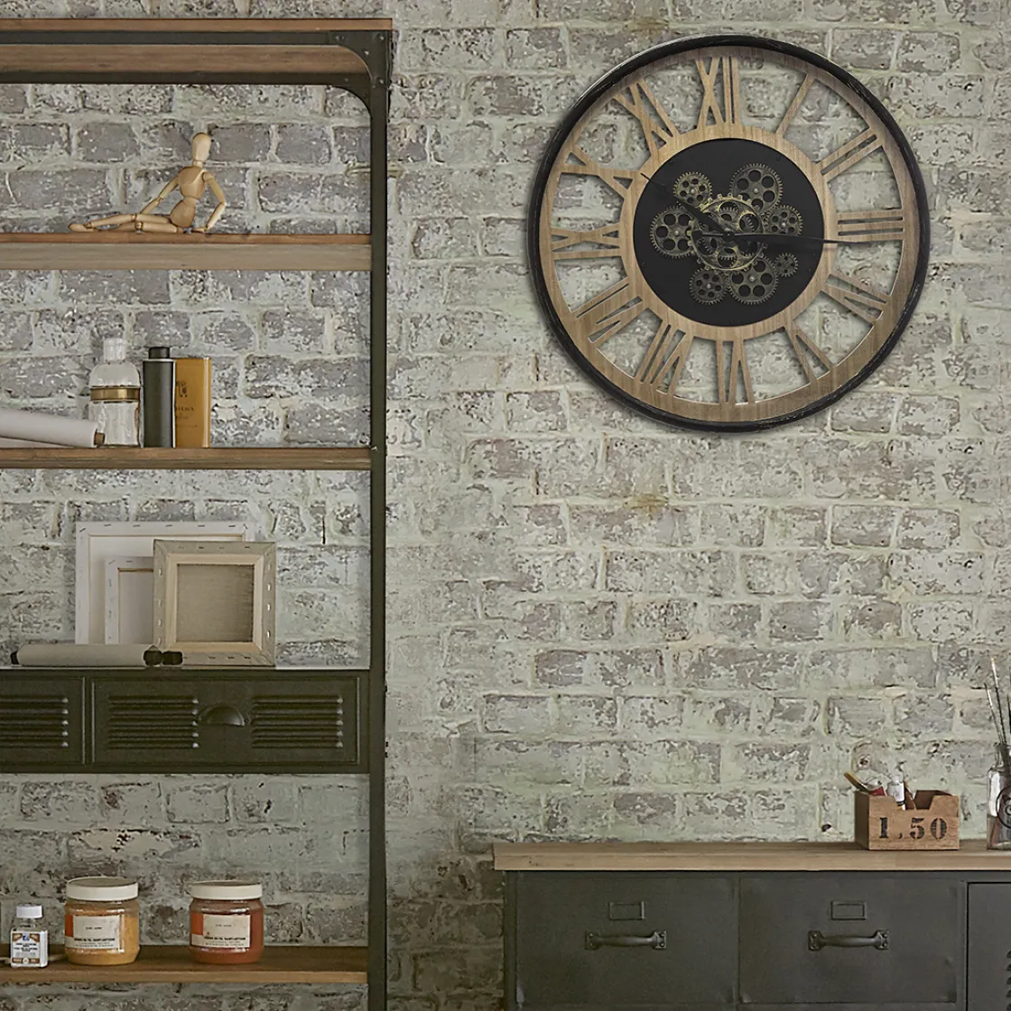 atmosphera Relojes>Reloj Pared Negro De Metal Y Madera 57Cm