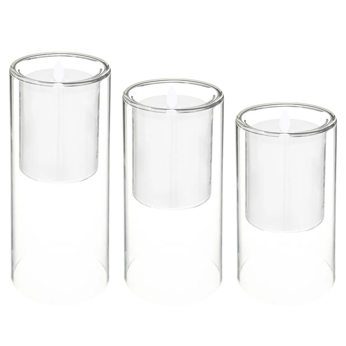 atmosphera Velas>Set 3 velas led con portavelas de vidrio