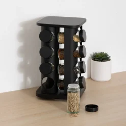 5five Cajas Y Frascos>Set de 16 tarros negros con soporte giratorio