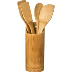 5five Utensilios Para Servir>Set de 4 utensilios de bambú con soporte