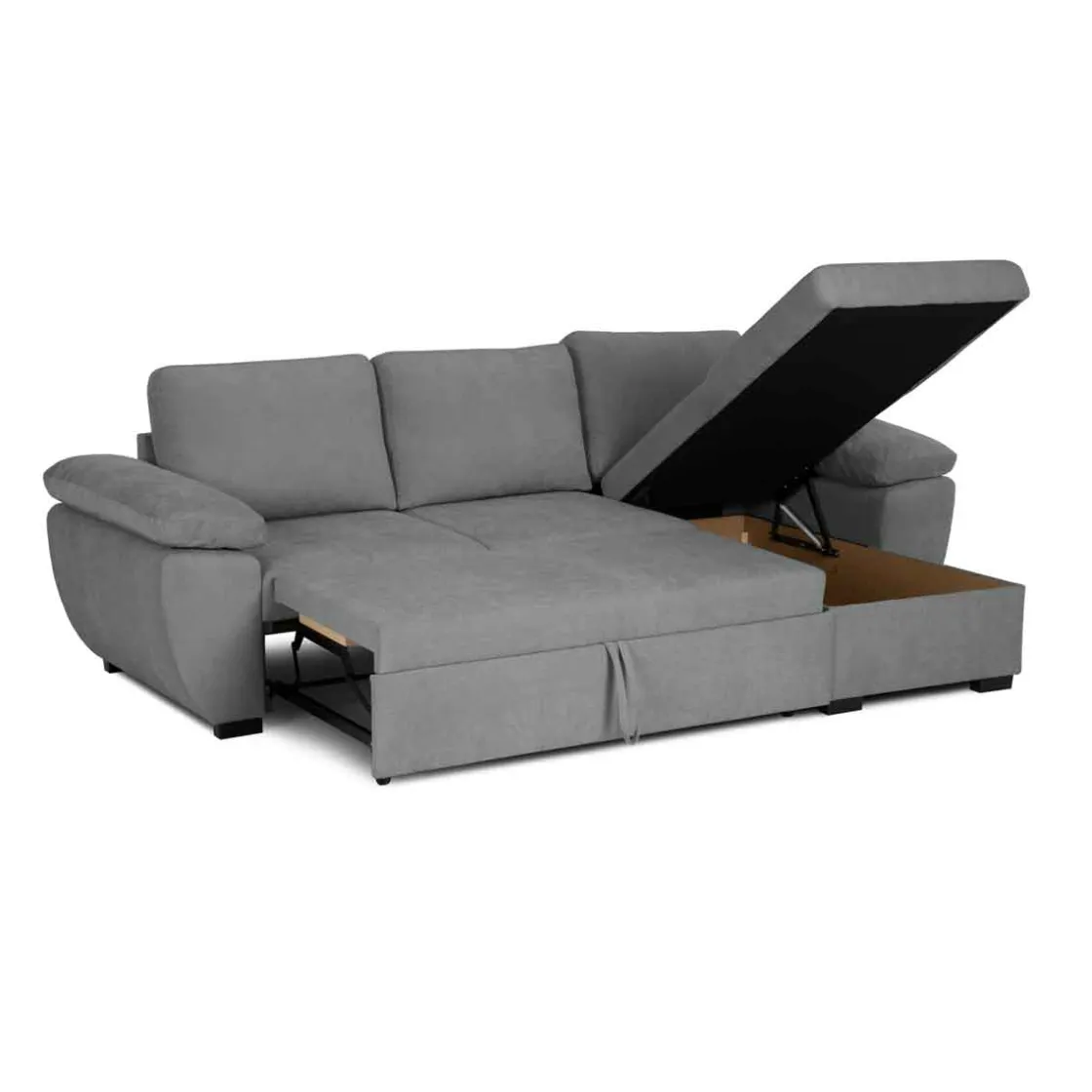 Sofás Y Sillones>Sofá cama DRESDEN con arcón y chaise longue gris