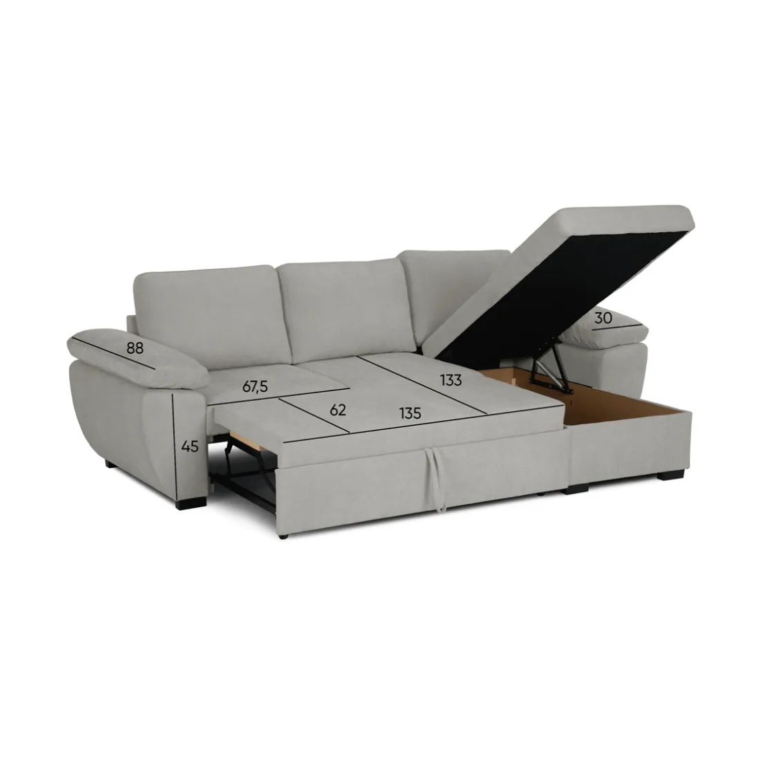 Sofás Y Sillones>Sofá cama DRESDEN con arcón y chaise longue beige