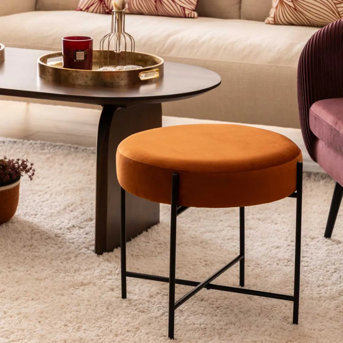 atmosphera Puff Y Banquitos>Taburete Arty Ámbar De Terciopelo