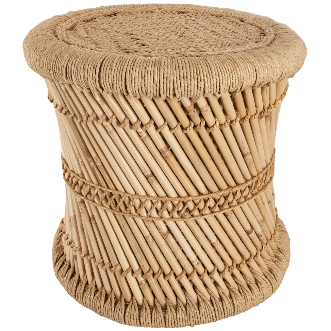 atmosphera Puff Y Banquitos|Estilo Étnico>Taburete beige de bambú y cuerda 38cm