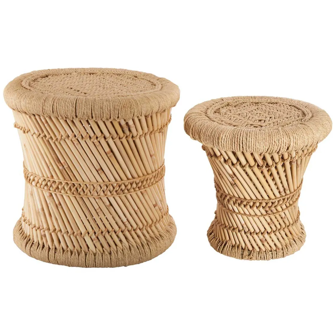 atmosphera Puff Y Banquitos|Estilo Étnico>Taburete beige de bambú y cuerda 38cm