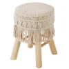 atmosphera Puff Y Banquitos|Estilo Étnico>Taburete De Macramé Patas Madera 32x42Cm