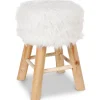 atmosphera Puff Y Banquitos|Estilo Contemporaneo>Taburete De Pelo Blanco 30x30x42Cm