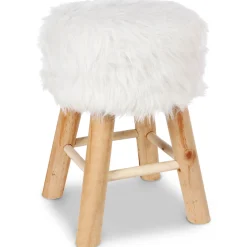 atmosphera Puff Y Banquitos|Estilo Contemporaneo>Taburete De Pelo Blanco 30x30x42Cm