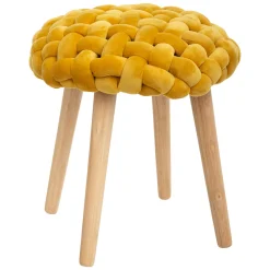atmosphera Puff Y Banquitos|Estilo Rústico>Taburete De Tricot Ocre 39x43Cm