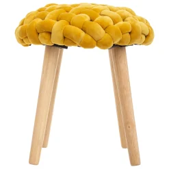 atmosphera Puff Y Banquitos|Estilo Rústico>Taburete De Tricot Ocre 39x43Cm