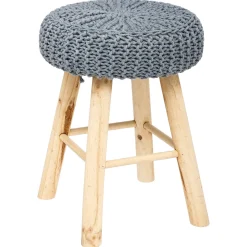 atmosphera Puff Y Banquitos>Taburete Suzette De Pino Gris 32x32x43Cm
