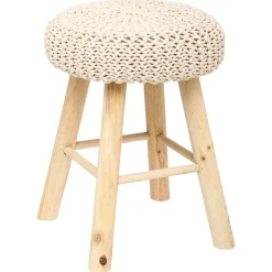 atmosphera Puff Y Banquitos|Estilo Rústico>Taburete Suzette Pino Beige 32x32x43Cm