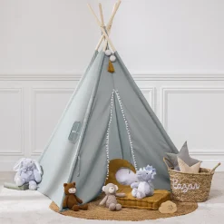 Mobiliario>Tienda Tipi Azul Pompones 120x120x160Cm