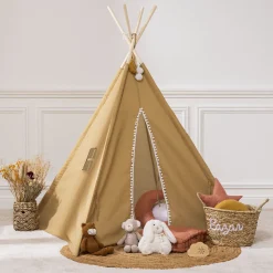 Mobiliario>Tienda Tipi Ocre Pompones 120x120x160Cm