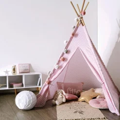 atmosphera4kids Mobiliario>Tienda Tipi Rosa Pompones 120x160x120Cm
