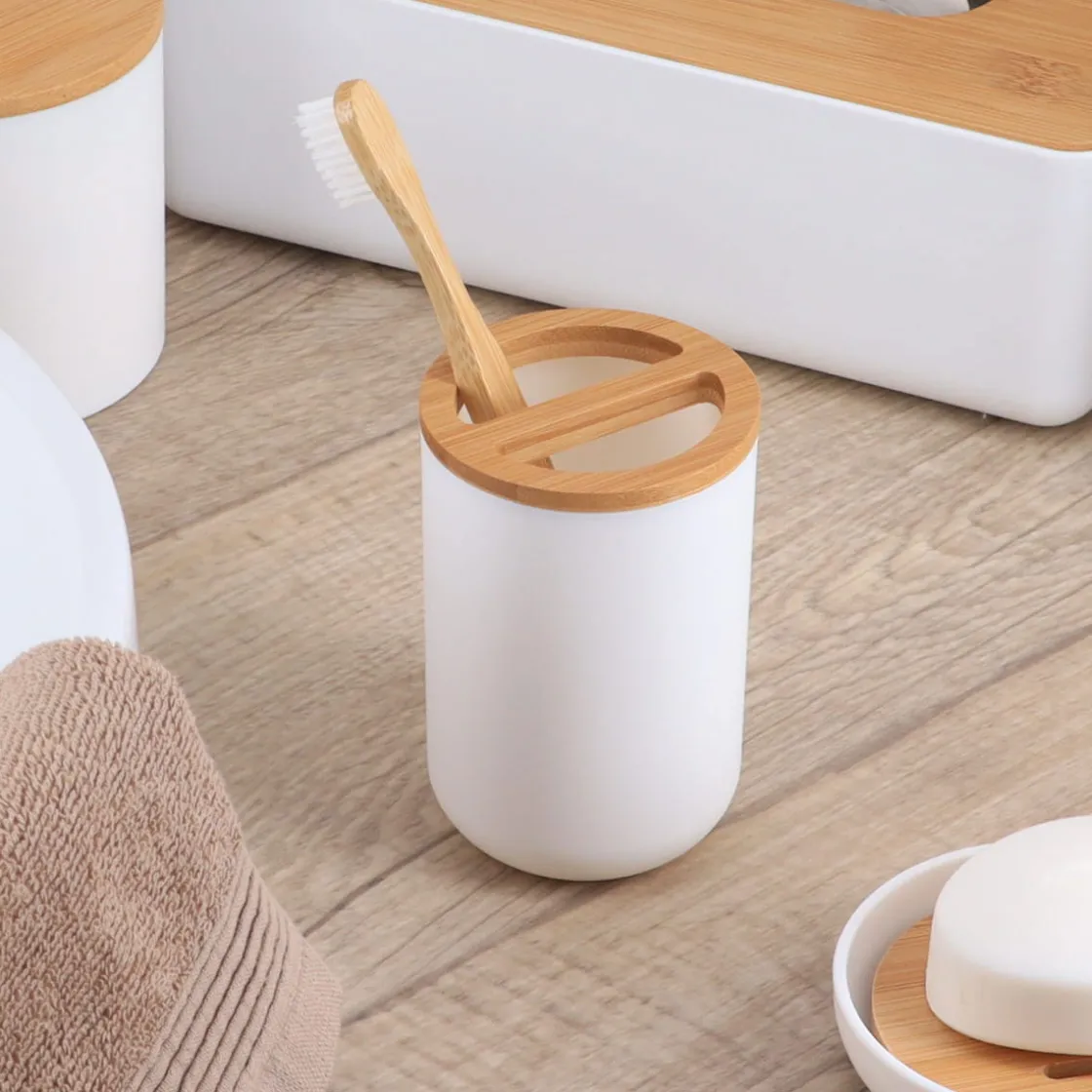 Accesorios De Lavabo>Vaso Porta Cepillos De Dientes De Bambú