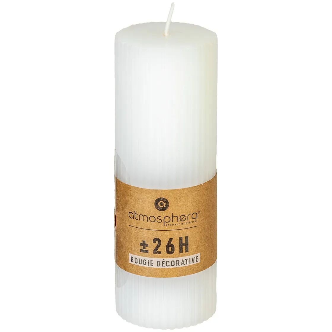 atmosphera Velas>Vela Pilar Demi De Rayas Blanca 14cm